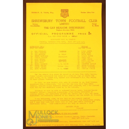 2131 - 1973/74 Shrewsbury Town v Wrexham FAC 1st round replay match Tuesday 27 November 1973 kick-off 1.45p... 