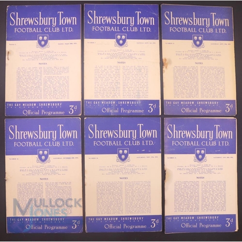 2142 - 1951/52 Shrewsbury Town home match programmes to include Watford, Walsall, Crystal Palace, Millwall,... 