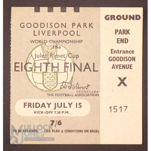 2144 - 1966 World Cup 1/8 final Match Ticket Brazil v Hungary 15 July 1966 at Everton; fair/good. (1)