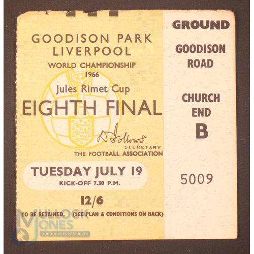 2145 - 1966 World Cup 1/8 final Match Ticket Brazil v Portugal 19 July 1966 at Everton; fair at best. (1)