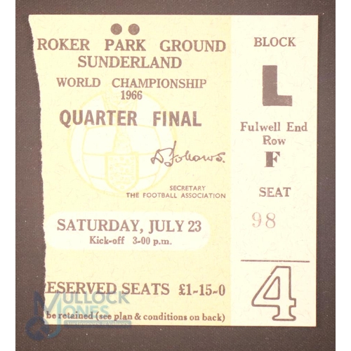 2147 - 1966 World Cup quarter final Match Ticket Hungary v Soviet Union 23 July 1966 at Sunderland; uneven ... 