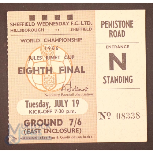 2149 - 1966 World Cup 1/8 final Match Ticket Argentina v Switzerland 19 July 1966 at Sheffield Wednesday; g... 