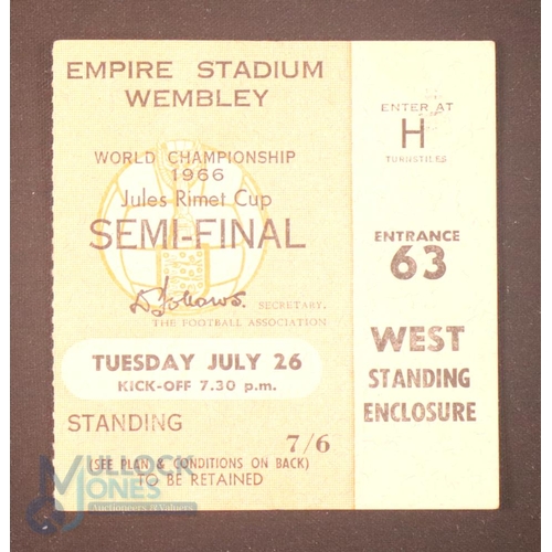 2150 - 1966 World Cup Semi-Final match Ticket England v Portugal 26 July 1966 at Wembley; fair. (1)