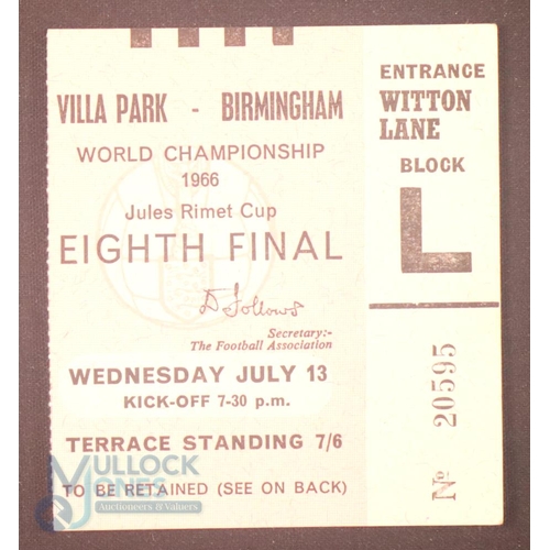 2151 - 1966 World Cup 1/8 final Match Ticket Argentina v Spain 13 July 1966 at Villa Park; fair/good. (1)