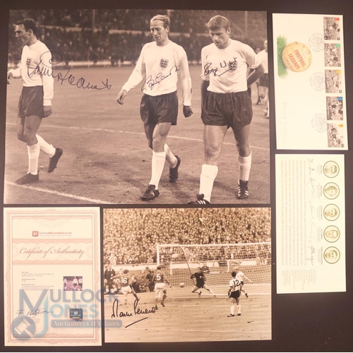 2154 - Autographed items to include b&w photo of Martin Peters scoring goal no. 2 in the 1966 World Cup Fin... 