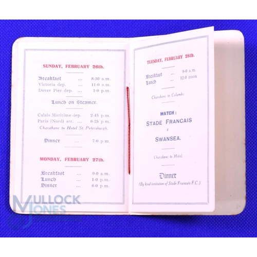 229 - V Rare Swansea to Paris 1922 Itinerary Booklet: Small attractive threaded card with 4pp paper insert... 