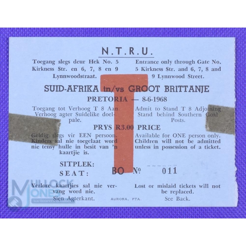 25 - 1968 British and I Lions Rugby, Ticket First Test Pretoria: Large blue card stand ticket for the fir... 