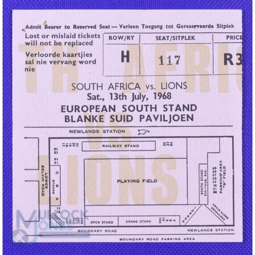 26 - 1968 British and I Lions Rugby, Ticket Third Test Newlands: Very large stand ticket, buff/orange wit... 