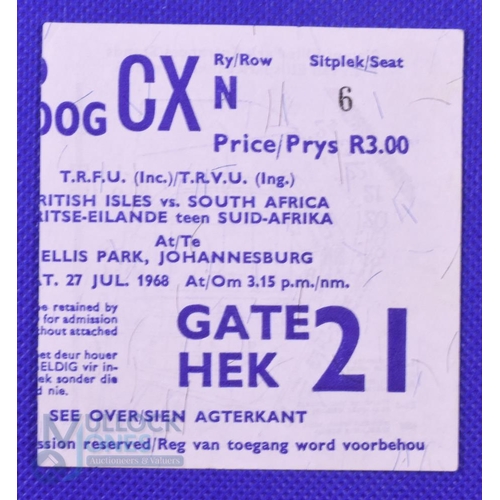 27 - 1968 British and I Lions Rugby, Ticket Fourth Test Ellis Park: White and blue seated ticket for the ... 