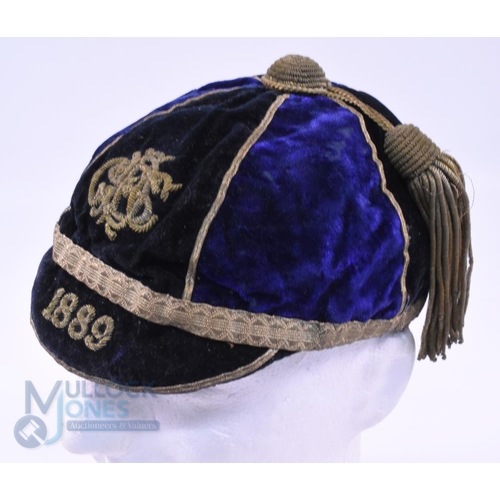 3 - 1889 DS (Devonport S?) FCC Velvet Rugby Honours Cap: Marvellous outer, frayed silk inner to this lov... 