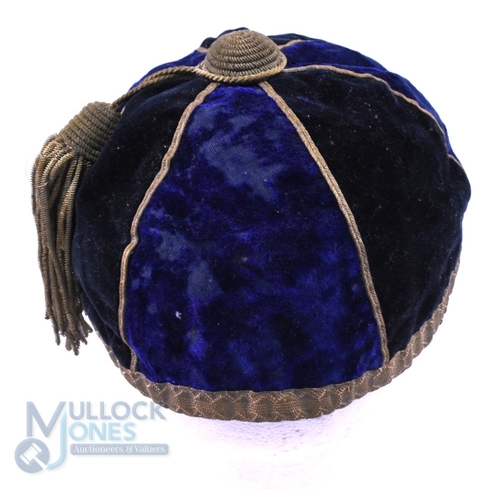 3 - 1889 DS (Devonport S?) FCC Velvet Rugby Honours Cap: Marvellous outer, frayed silk inner to this lov... 