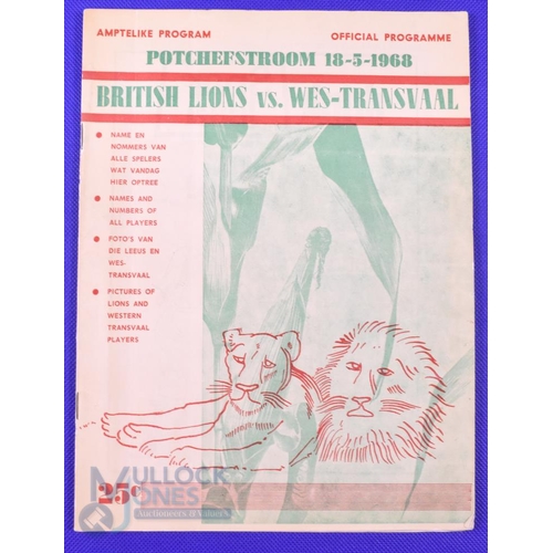 30 - 1968 British and I Lions Rugby Programme v Western Transvaal: At Potchefstroom 18/5/68 14pp, substan... 