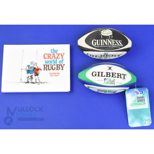 357 - RWC 1999/2003 Miniature Rugby Balls/Rugby Cartoon Book (3): Two 6