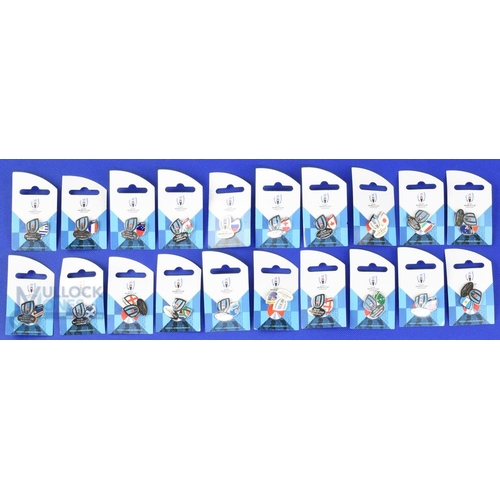 360 - 2019 RWC Official Lapel Badge Collection (20): 20-badge, new with tags, mint collection of official ... 