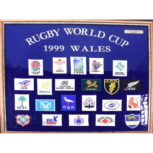 374 - 1999 RWC framed and mounted National Rugby Badges: limited edition 1830/4000, terrific mounted, fram... 
