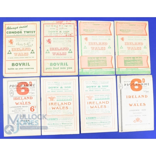 377 - 1947-54 Ireland and Wales H and A Rugby Programmes (8): With some duplication, mostly G, and importa... 