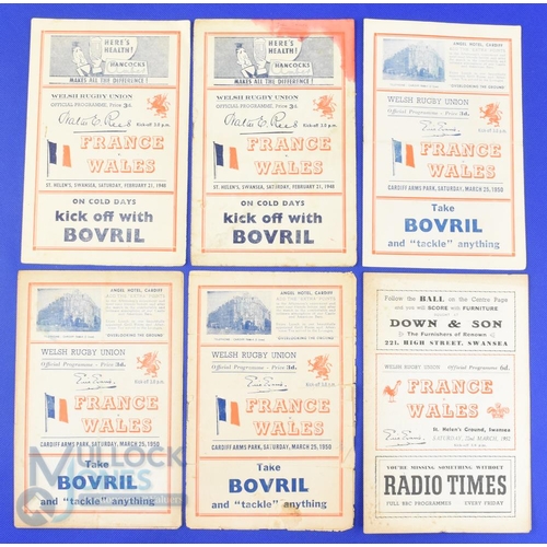 378 - 1948-52 Wales v France Rugby Programmes (6): With some duplication, issues from 1948 (2), 50 (3) and... 