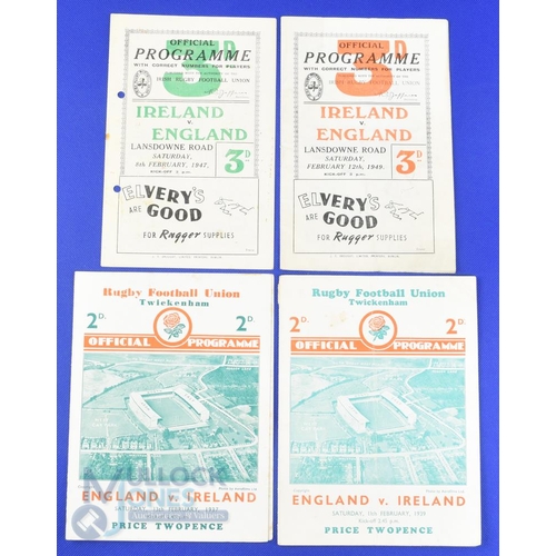 379 - 1937-1949 Ireland and England H and A Rugby Programmes (4): Issues from 1937, 1939, 1947 and 1949. G