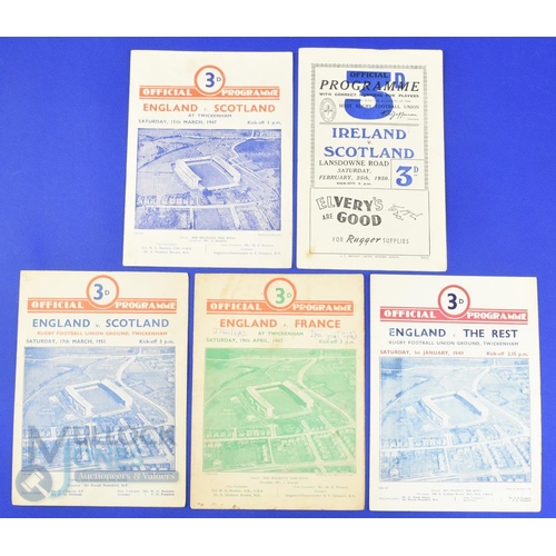 380 - 1947-1951 England and Scotland, France and The Rest Rugby Programmes (5): v Scotland 1947, 1950 and ... 
