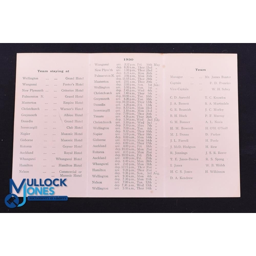 383 - Rare 1930 British and I Lions Itinerary: 5.5