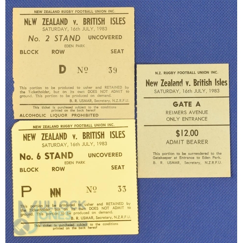 391 - 1983 British and I Lions Rugby Tickets (3): 4th Test at Auckland, July 1983, three different tickets... 