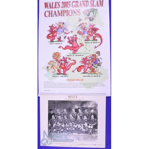 406 - 1905 Wales v NZ Mounted Rugby Photo/2005 Grand Slam Poster (2): The famous Wales team photo ahead of... 