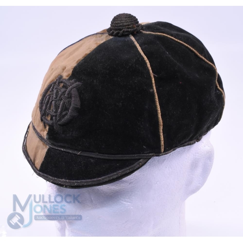 5 - c1890s O.N. (or N.O.?) RFC Velvet Rugby Honours Cap: Some spotting to the dark-cream half of this 6-... 