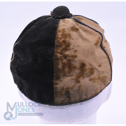 5 - c1890s O.N. (or N.O.?) RFC Velvet Rugby Honours Cap: Some spotting to the dark-cream half of this 6-... 