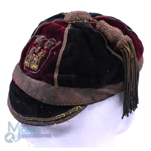 6 - c1900 Dublin University (?) Velvet Rugby Honours Cap: Lion, harp and fiery gates badge would seem to... 