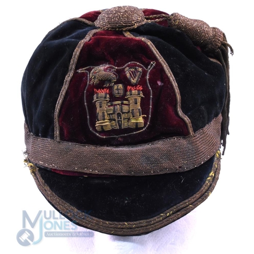 6 - c1900 Dublin University (?) Velvet Rugby Honours Cap: Lion, harp and fiery gates badge would seem to... 