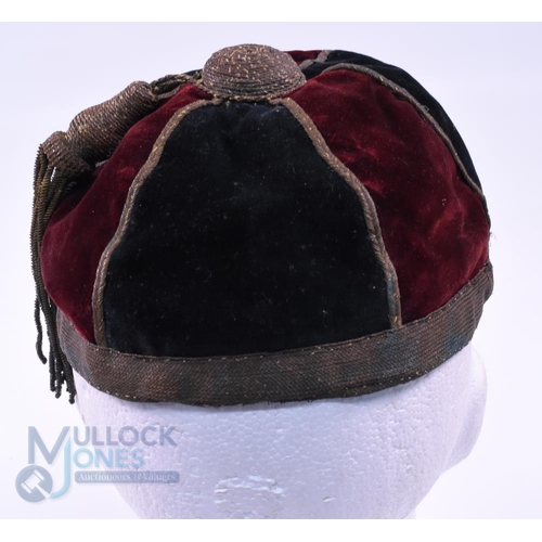 6 - c1900 Dublin University (?) Velvet Rugby Honours Cap: Lion, harp and fiery gates badge would seem to... 