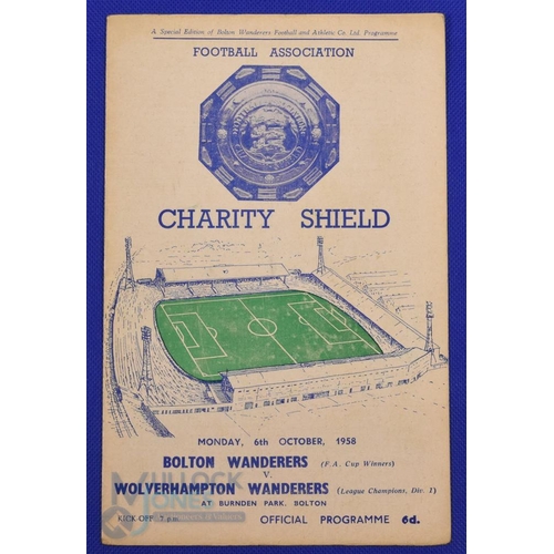 680 - 1958 Charity Shield Bolton Wanderers v Wolverhampton Wanderers match programme 6 October 1958 at Bur... 