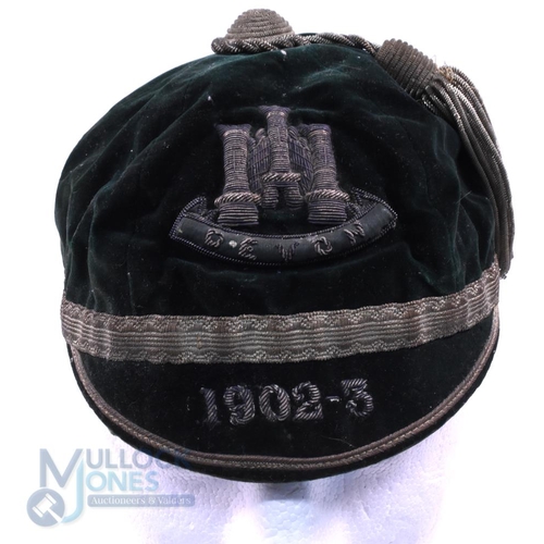 8 - 1902-3 Devon County Velvet Rugby Honours Cap: Classic dark green county example, with Devon crest an... 