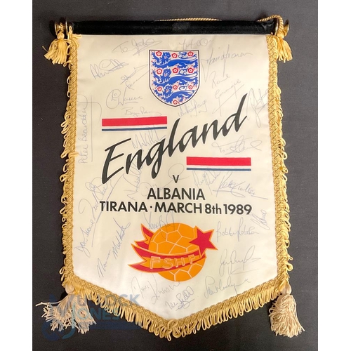 851 - 1990 World Cup Qualifier Match Pennant Tirana 8th March 1989 signed England Team to include Bryan Ro... 