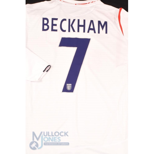 855 - 17th August 2005 Denmark v England No 7 Beckham long sleeve Shirt (L) signed and dedicated to front ... 