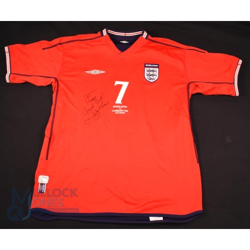 856 - 26th May 2002 England v Cameroon No 7 Beckham short sleeve Shirt (XL) signed and dedicated to front ... 