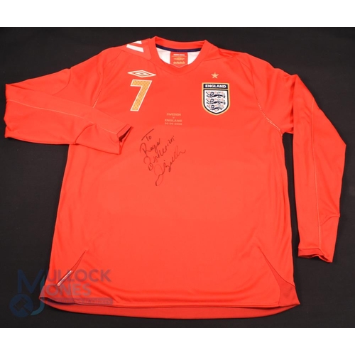 857 - 20th June 2006 Sweden v England No 7 Beckham long sleeve Shirt (L) signed and dedicated to front To ... 