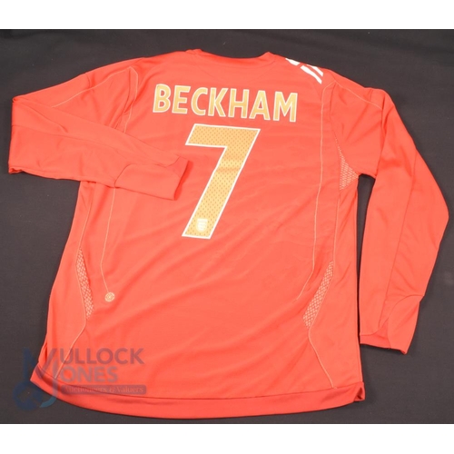 857 - 20th June 2006 Sweden v England No 7 Beckham long sleeve Shirt (L) signed and dedicated to front To ... 