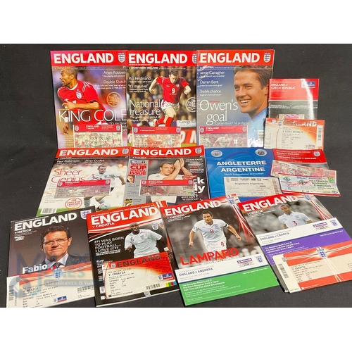 865 - Selection of International Football programmes all with tickets to include England v Holland 9/2/05,... 