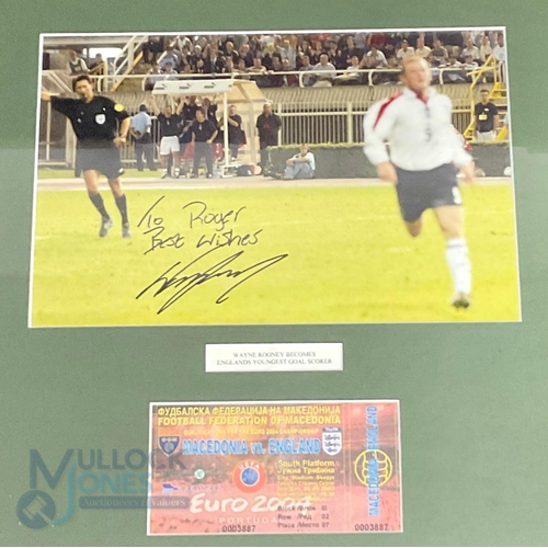 868 - Euro 2004 Qualifier Macedonia v England signed photograph with ticket by Wayne Rooney dedicated to R... 