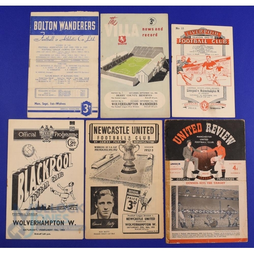 951 - 1952/53 Wolverhampton Wanderers away match programmes to include Bolton Wanderers, Aston Villa, Live... 