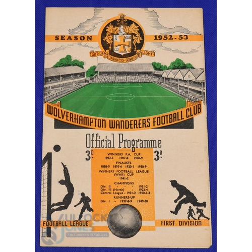 955 - 1952/53 Wolverhampton Wanderers v Manchester Utd Div. 1 match programme 4 October 1952, score 6-2 to... 