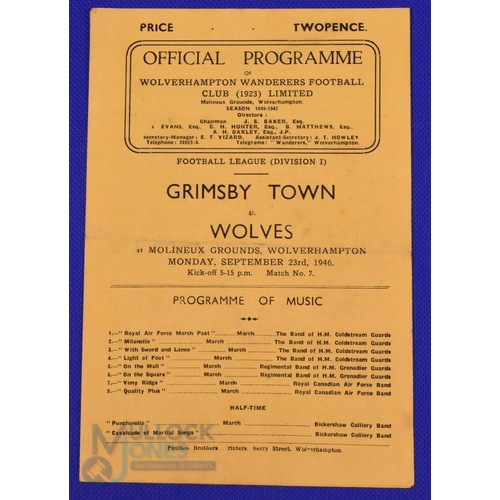 968 - 1946/47 1946/47 Wolverhampton Wanderers v Grimsby Town Div. 1 match programme, 4 page, 23 September ... 