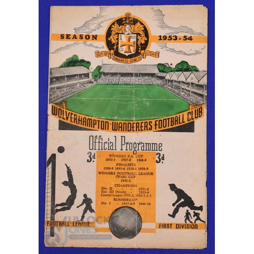 972 - 1953/54 Wolverhampton Wanderers (championship season) v Bolton Wanderers Div. 1 match programme Wedn... 