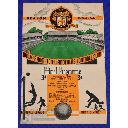 973 - 1953/54 Wolverhampton Wanderers (championship season) v Chelsea Div. 1 match programme 26 September ... 