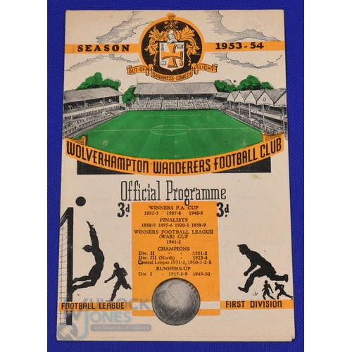 974 - 1953/54 Wolverhampton Wanderers (championship season) v Manchester Utd Div. 1 match programme 17 Oct... 