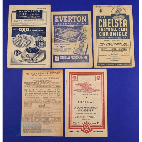 982 - 1947/1948 Wolverhampton Wanderers away match programmes v Manchester City, Everton, Aston Villa (dou... 