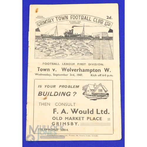 983 - 1947/48 Grimsby Town v Wolverhampton Wanderers Div. 1 programme 3 September 1947 at Blundell Park; f... 