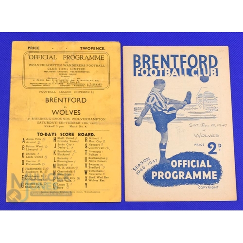 987 - 1946/47 Wolverhampton Wanderers v Brentford programme 14 September 1946; reverse match Brentford v W... 