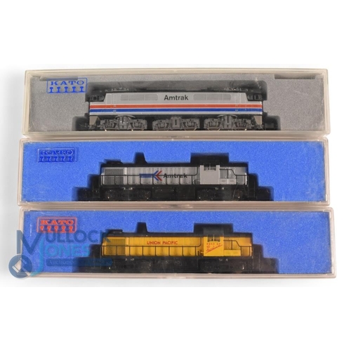 167 - Kato N Gauge Diesel Locomotives. Union Pacific 17708, Amtrak 13002, Amtrak RS-3 17708 all in origina... 